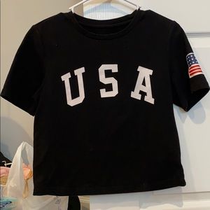 Black USA crop tee